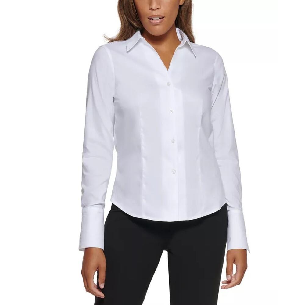 Calvin Klein Women's Long Sleeve Collared Button Up Shirt White Size 2P NWT